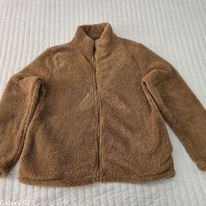 Cozy Brown Sherpa Jacket Teddy Bear Womens Size S